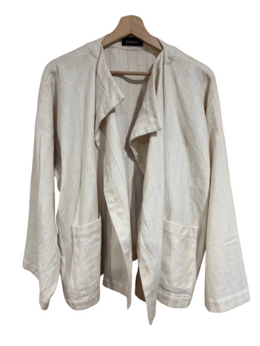 Eskandar Wool Cashmere Draped Open Front Jacket Cardigan Ivory